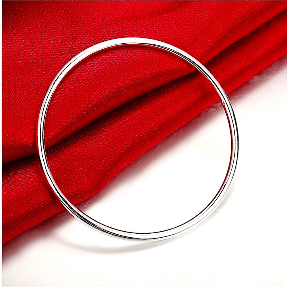Sterling Silver Thin Minimalist Bangle Stackable Bracelet - Picture 5 of 9